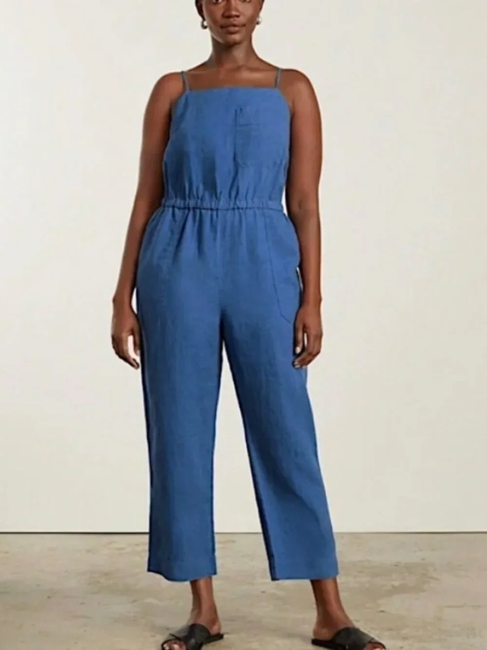 EVERLANE The Linen Shoestring Jumpsuit Lapis Blue